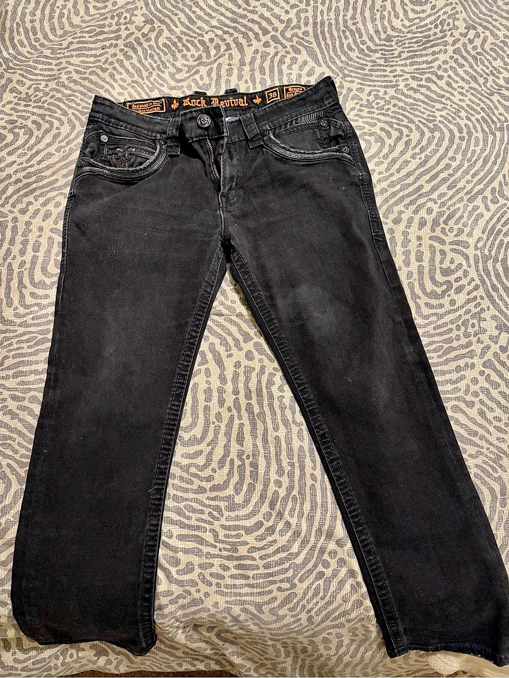 Rock Revival Brayen Slim Straight Black Jeans Waist 36